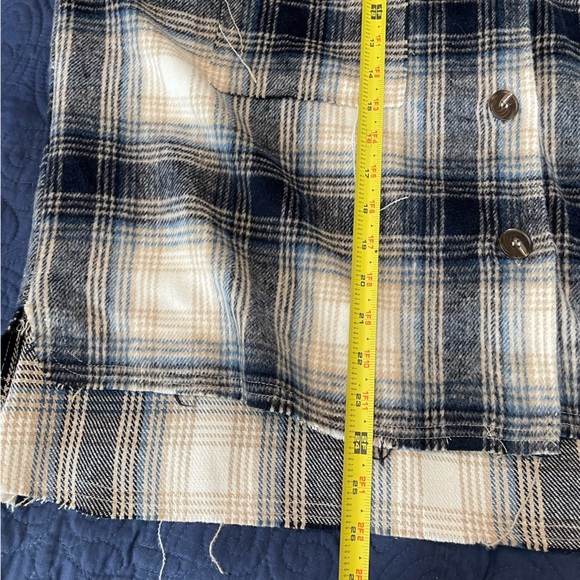 La Miel Navy Tan Plaid Flannel Shirt Jacket Shacket Oversized small - Picture 6 of 8